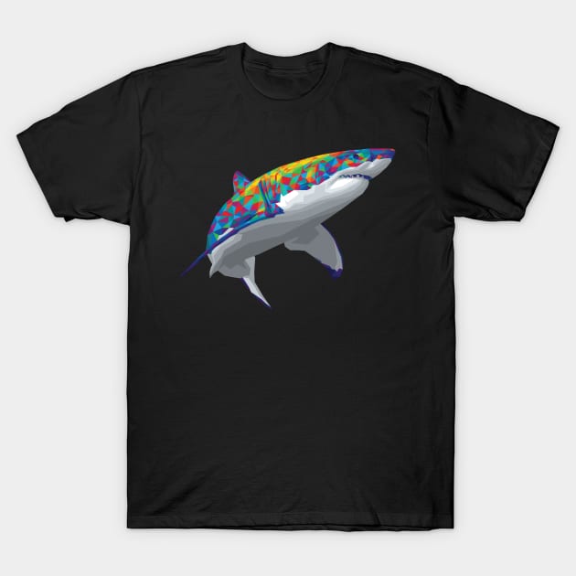 Rainbow Geometric Shark T-Shirt by polliadesign